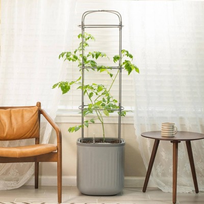Fog Gray Self-Watering Indoor Outdoor Planter with Trellis