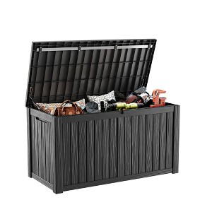 MAYEERTY 150 Gallon Large Capacity Outdoor Deck Box for Patio Furniture Cushions, Pillow with Wheels, Black - 1 of 4