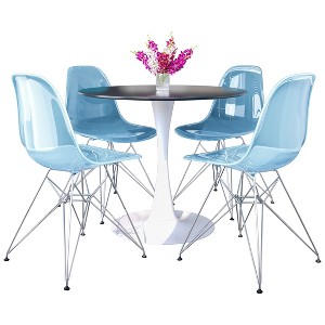 LeisureMod 5-Piece Dining Set, 35" Round Dining Table, White Iron, 4 Side Chair in Chrome - 1 of 4