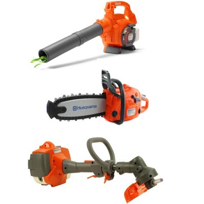 Husqvarna Kids Toy Battery Operated Leaf Blower + Lawn Trimmer Line + Chainsaw