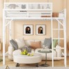 Queen Size Loft Bed with Ladder Metal Queen Loft Bed with Storage Shelves High Loft Bed for Kids Teens White - 3 of 4