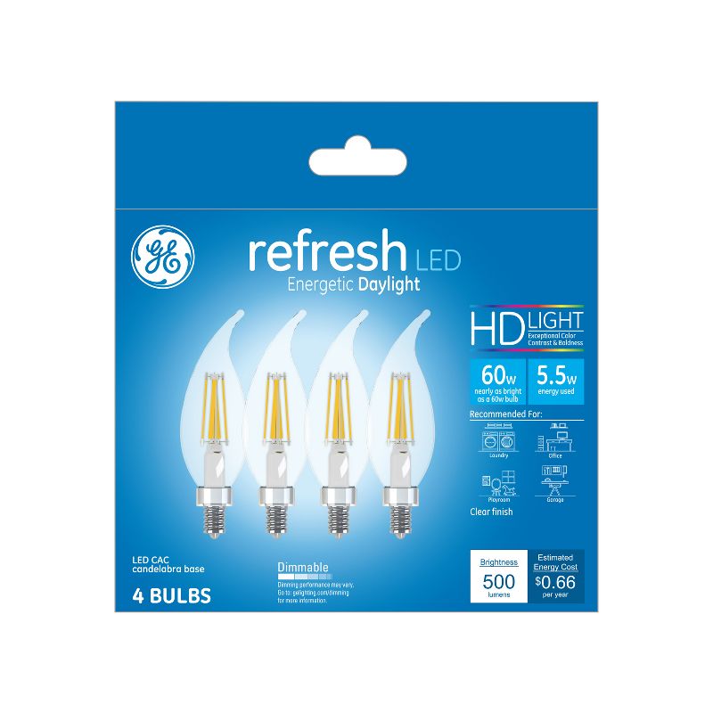 GE 4pk 5.5W 60W Equivalent Refresh LED HD Decorative Light Bulbs, 1 of 4