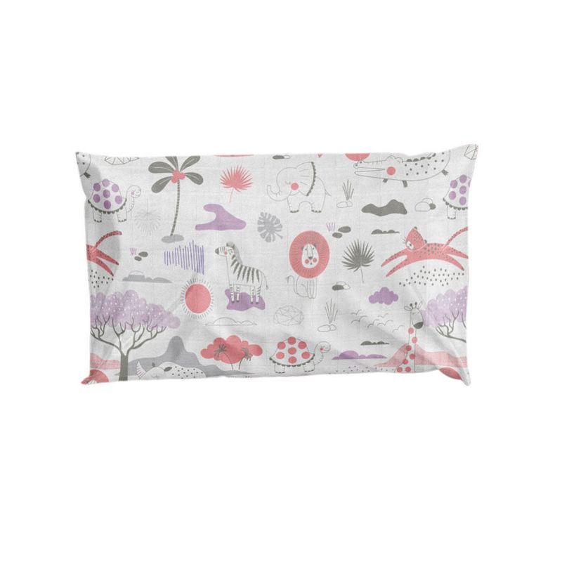 Bacati - Jungle Safari Girls Lilac/Coral Muslin 5 pc Toddler Bedding Set with Dec Pillow, 4 of 10