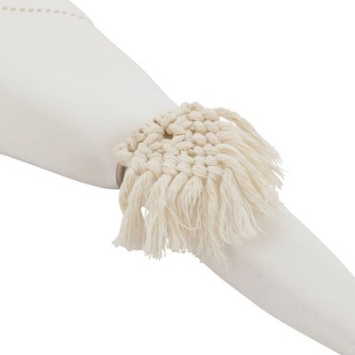 White Braided Cotton and Metal Napkin Rings Set of 4