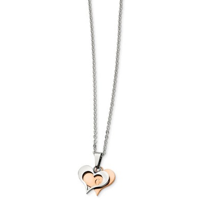 Black Bow Jewelry Stainless Steel and Rose Gold Tone Double Heart Necklace, 22 Inch