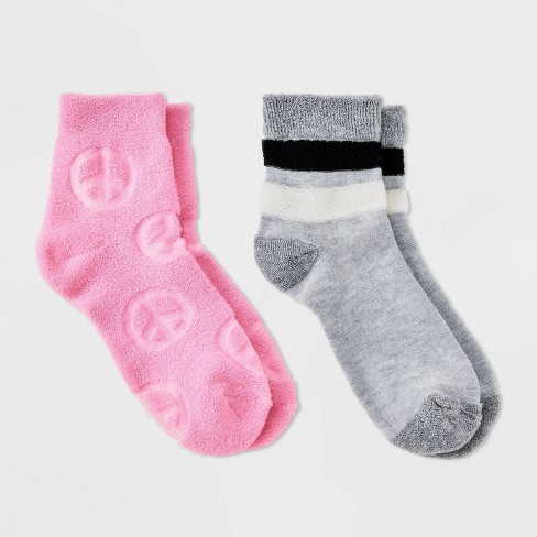 Girls' 2pk French Terry Peace Sign Socks - Art Class™ Gray/pink S : Target