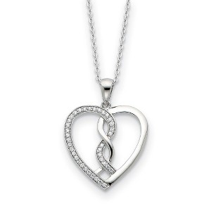Black Bow Jewelry Rhodium Plated Sterling Silver & CZ Hearts Joined Together Necklace - 1 of 4