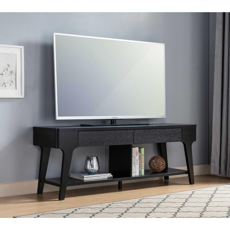 FC Design 60"W Contemporary TV Stand with Two Drawers and Rounded Corners in Black Finish, 2 of 5