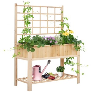 Aghana Digitals 53.25" H Elevated Fir Wood Planter with 3-Tier Design, Trellis, Storage Shelves & - 1 of 4