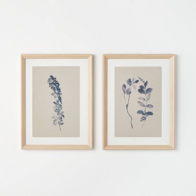 18" x 24" Naive Floral Sketch Framed Wall Arts Blue - Threshold™ designed with Studio McGee