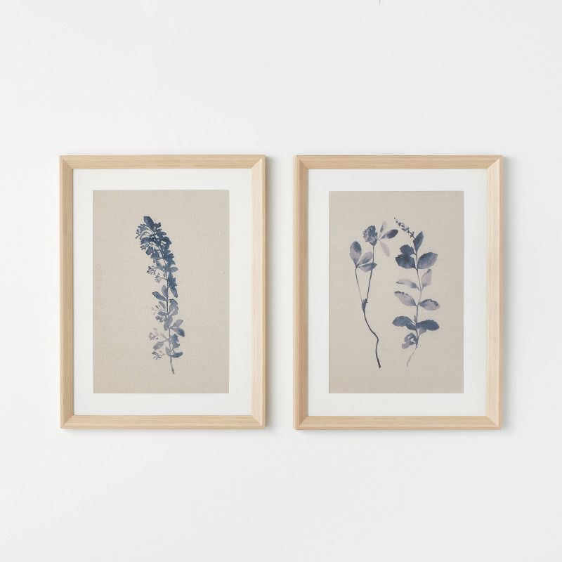 (Set of 2) 18&#34; x 24&#34; Naive Floral Sketch Framed Wall Arts Blue - Threshold&#8482; designed with Studio McGee, 1 of 4