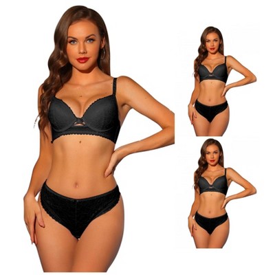INSPIRE CHIC Women's Lace Padded Full Coverage Underwire Bra and Panties Sets 3 Packs