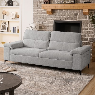 Chenille Sofa with Adjustable Armrests and Extra Thick Cushions