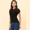Allegra K Women's Curved Hem Sheer Short Sleeves Floral Lace Blouse - 3 of 4