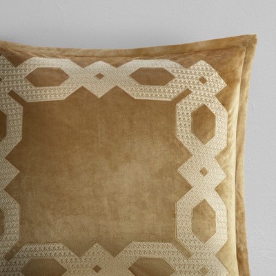 Gold Velvet Euro Sham with Geometric Embroidery
