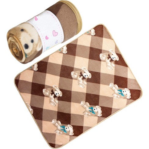 Slickblue Teddy Bear Coral Fleece Mini Throw Blanket - Soft & Cozy, 27.6" x 38.6", Machine Washable, Brown/Yellow - image 1 of 4