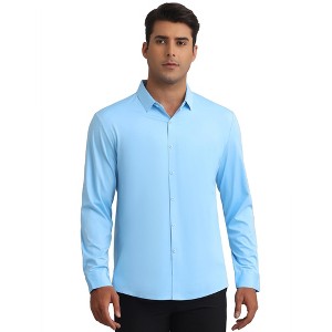 INSPIRE CHIC Men's Long Sleeve Button Down Solid Color Business Dress Shirt - 1 of 4