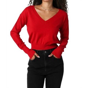 Women's Loren V Neck Sweater - OLIVACEOUS - 1 of 4