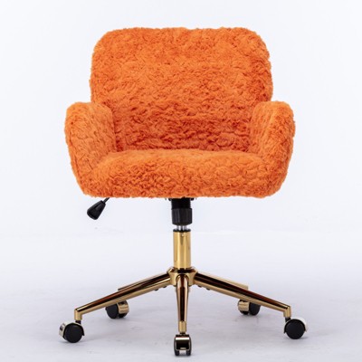 Anybear Adjustable Swivel Office Chair, Artificial Rabbit Hair Home Office Chair With Golden Metal Base