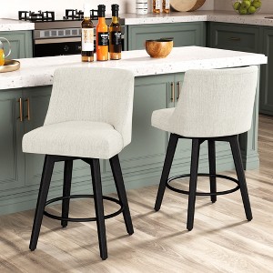 Dyonery 26" Height Counter Height Bar Stools Set of 2, Upholstered Swivel Fabric Kitchen Counter Stools with Back, Solid Wood Legs, Grey - 1 of 4