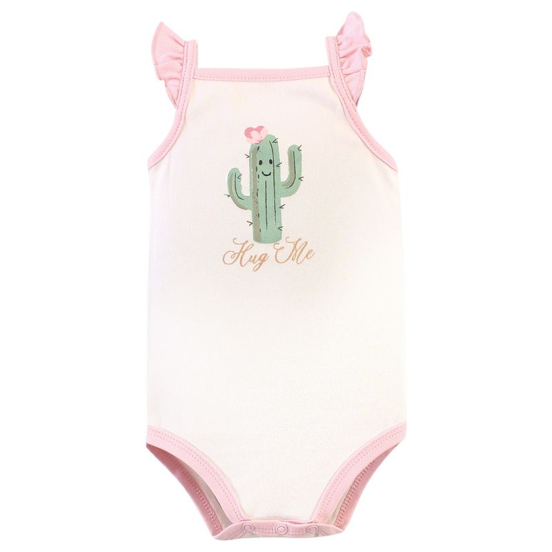 Hudson Baby Infant Girl Cotton Sleeveless Bodysuits 5pk, Pink Cactus, 3 of 8