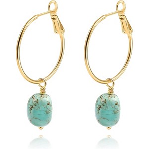 Gold Huggie Hoop Earrings with Pearl Drop Charms - Handmade Karma Circle Jewelry, Lightweight Christmas Gift - 1 of 4