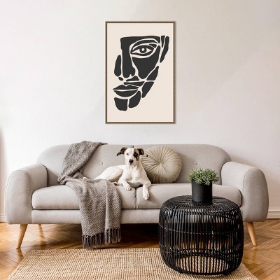 33"x23" Monochrome Abstract Face Beaded Canvas Art