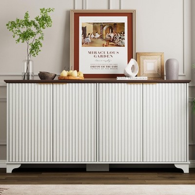 61" Large Buffet Sideboard Cabinet with 4 Fluted Doors and Storage, Modern Kitchen Storage Cabinet with Adjustable Shelves