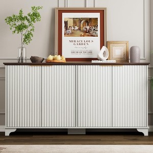61" Large Buffet Sideboard Cabinet with 4 Fluted Doors and Storage, Modern Kitchen Storage Cabinet with Adjustable Shelves - 1 of 4