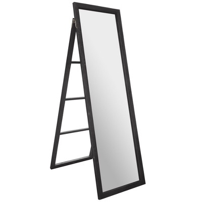 22"x70" Full Length Wood Ladder Standing Mirror with Easel Black - Gallery Solutions