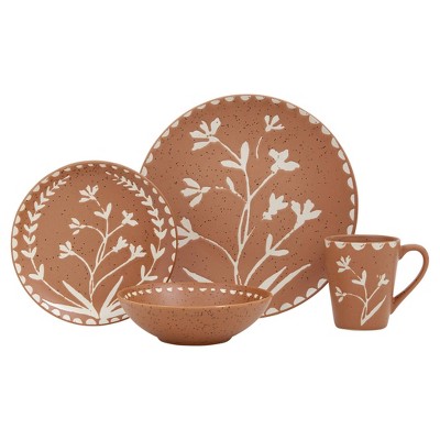 Baum Bros. 16pc Stoneware Terracotta Floral Dinnerware Set