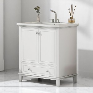 Mshliw 30" Bathroom Vanity with Sink Combo, Solid Wood Frame, Adjustable Shelf, Drawer & Cabinet Storage - 1 of 4