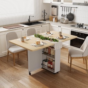 Folding Dining Table with Drawer and Storage, Folding Kitchen Table with 6 Wheels, Suitable for Kitchens, Apartments - 1 of 4