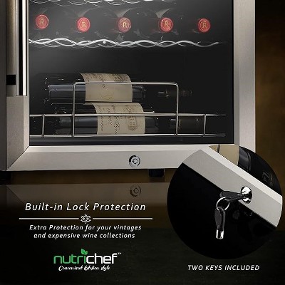 NutriChef 34 Bottle Stainless Steel Freestanding Wine Cooler