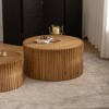 Okak Nesting Coffee Table Set of 2, Ribbed Cylinder End Tables, Vintage Farmhouse Style for Living Room Office Balcony Yard, Natural - 3 of 4