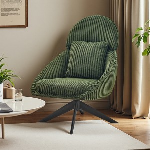 Corduroy Swivel Upholstered High Back Accent Chair with Pillow and Thick Cushion - 1 of 4