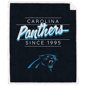 NFL Carolina Panthers Legacy Script Faux Shearling Flannel Fleece Blanket