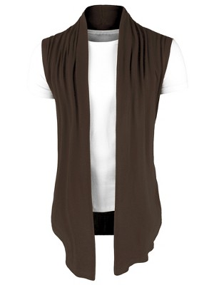 Lars Amadeus Men's Casual Open Front Sleeveless Irregular Hem Cardigan Vest
