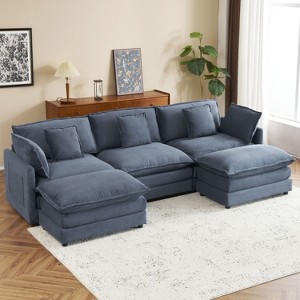 NicBex Couches for Living Room 112.6" Modular Sectional Sofa L-Shape Corduroy Upholstered Sofa Couch with Side Storage Pockets and Ottoman, Blue - 1 of 4