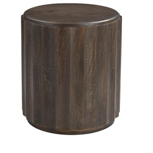 HomeRoots 23" Brown Distressed Solid Wood Round Scalloped Drum End Table - 1 of 4