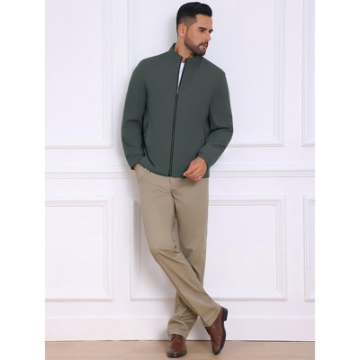 Мужские куртки INSPIRE CHIC Men's Lined Stand Collar Full Zip Up Lined Formal Golf Jacket Large Dark Green — фото 2