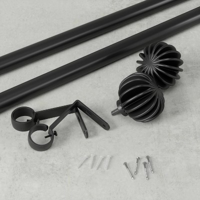 Matte Black Adjustable Steel Curtain Rod with Pleated Finial
