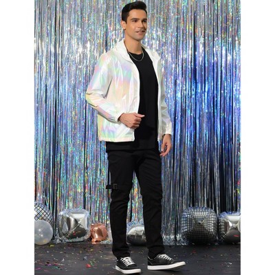 INSPIRE CHIC Men's Metallic Lightweight Zip Up Holographic Hooded Jackets X Large White — фото 4