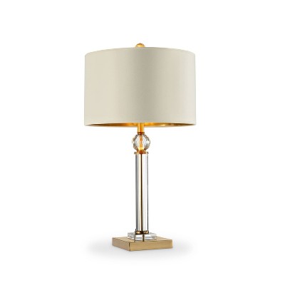 29.5" Gold and Crystal Column Table Lamp with White Linen Shade