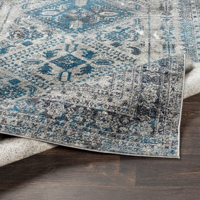 Livabliss 5'3" Square Gray and Blue Synthetic Oriental Area Rug
