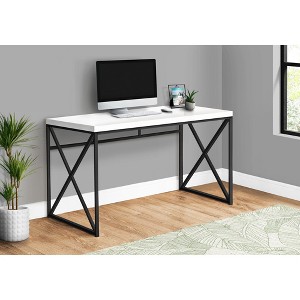 Monarch Specialties Computer Desk, Contemporary Home & Office Desk, Scratch-Resistant, 48” L, Glossy White Top, Black Legs - 1 of 4