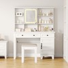 Makeup Vanity Desk with Mirror and Lights 3 Color Modes Available, Wooden Makeup Table with Chair, Power Outlet, Glass Top - 2 of 4