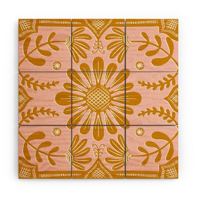 Sewzinski Boho Florals Yellow White Pink Wood Wall Mural - Society6