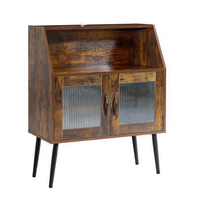 Kitchen Accent Console Table Buffet Cabinet, Side Dining Table, With Open Shelf & Tempered Glass Door MDF+glass For Home Kitchen Dining Room Hallway