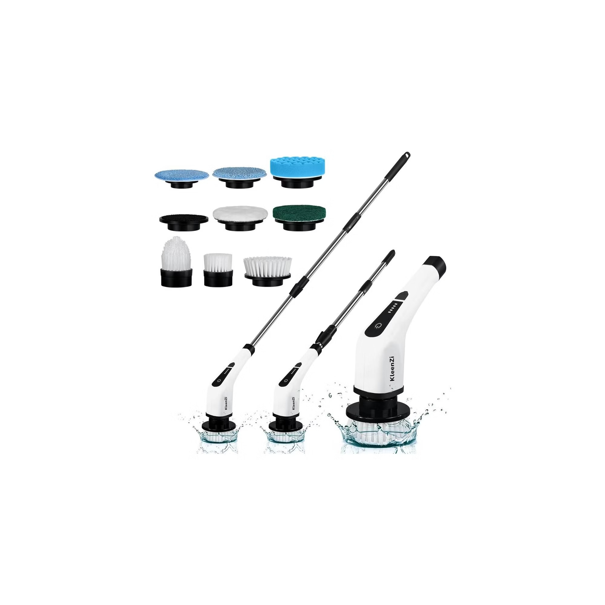 Electric Spin Scrubber, 8 in 1 Power Cleaning Brush with Adjustable 12”–54” Handle, Dual Speed, Waterproof Shower, Tile, Tub & Car Scrubber
